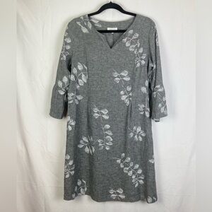 Habitat Clothes To Live In Linen Blend Dress Leaf Print Gray MIDI Medium Pocket